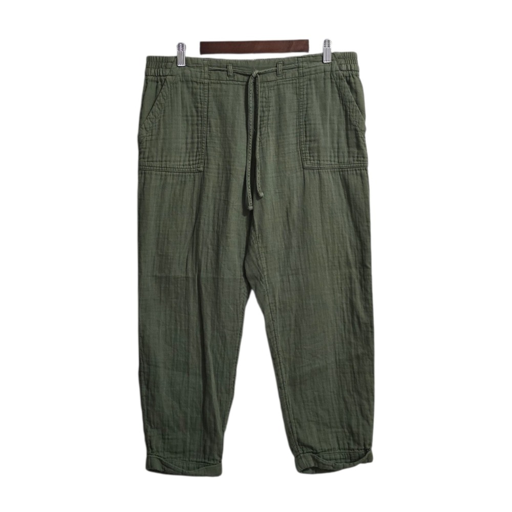 Old Navy Safari Gauzy Cotton Cropped Drawstring Pants In Olive Sz L